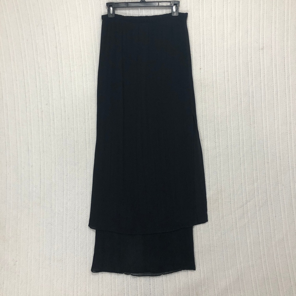 Lillie Rubin Pleated Skirt Layered Elastic Waist Midi Black M